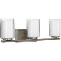 View 3 Light 120 volt Brushed Nickel Vanity Clear Etched Glass Light Fixture