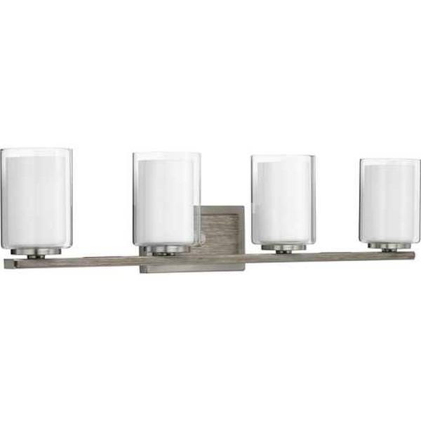 4 Light 120 volt Brushed Nickel Vanity Clear Etched Glass Light Fixture