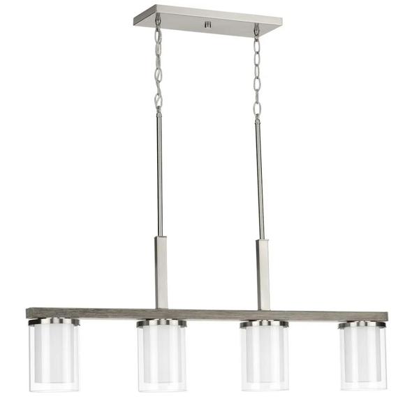 4 Light Brushed Nickel Clear and Etched Shade Linear Chandelier Light Fixture