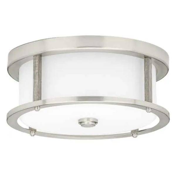 2 Light 120 volt Brushed Nickel Etched White Glass Ceiling Light Fixture