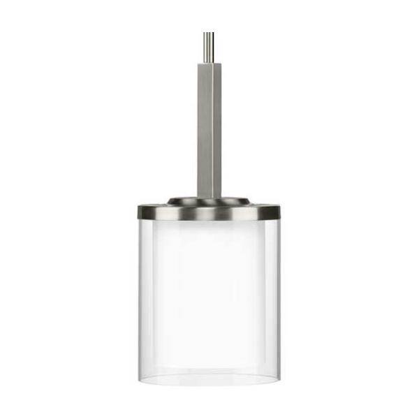 1 Light Brushed Nickel Clear Glass with Etched White Glass Shade Mini Pendant Light Fixture