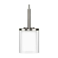 Progress Lighting 1 Light Brushed Nickel Clear Glass with Etched White Glass Shade Mini Pendant Light Fixture