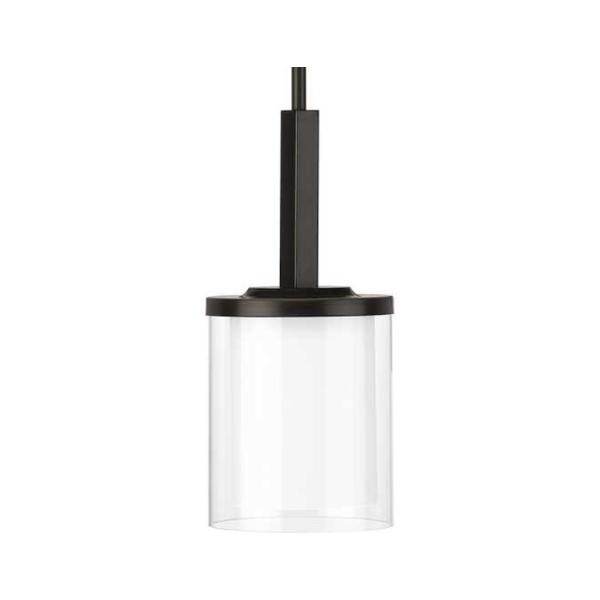 1 Light Antique Bronze Clear Glass with Etched White Glass Shade Mini Pendant Light Fixture