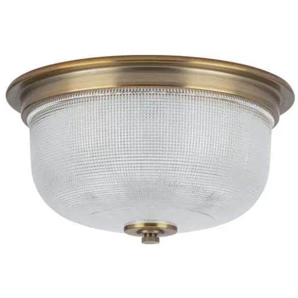 1 Light 120 volt Vintage Brass Clear Prismatic Glass Ceiling Light Fixture 1 Light 120 volt Vintage Brass Clear Prismatic Glass Ceiling Light Fixture