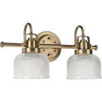 View 2 Light 120 volt Vintage Brass Vanity Clear Double Prismatic Glass Light Fixture