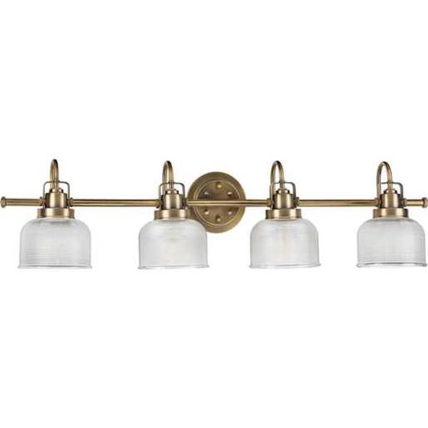 4 Light 120 volt Vintage Brass Vanity Clear Double Prismatic Glass Light Fixture