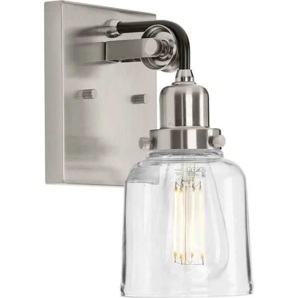 1 Light 120 volt Brushed Nickel Vanity Clear Glass Light Fixture