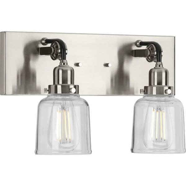 2 Light 120 volt Brushed Nickel Vanity Clear Glass Light Fixture