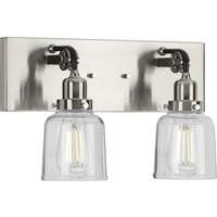 View 2 Light 120 volt Brushed Nickel Vanity Clear Glass Light Fixture