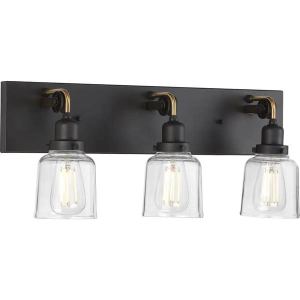 3 Light 120 volt Graphite Vanity Clear Glass Light Fixture