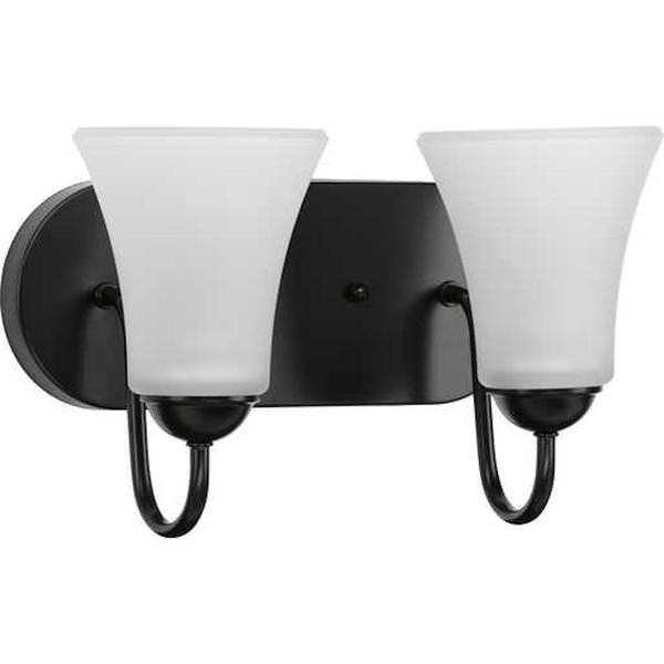 2 Light 120 volt Matte Black Vanity Etched Glass Light Fixture