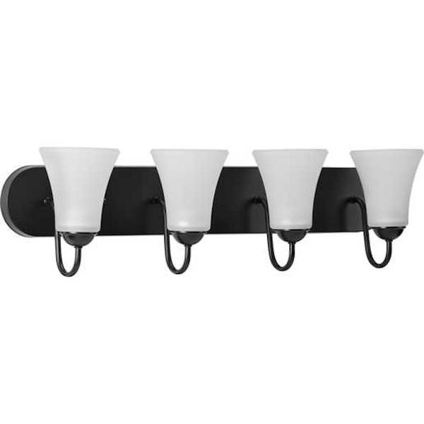 4 Light 120 volt Matte Black Vanity Etched Glass Light Fixture