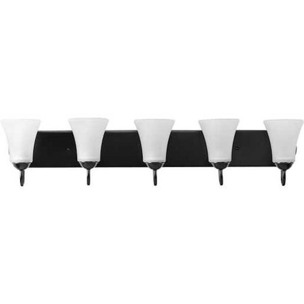 5 Light 120 volt Matte Black Vanity Etched Glass Light Fixture