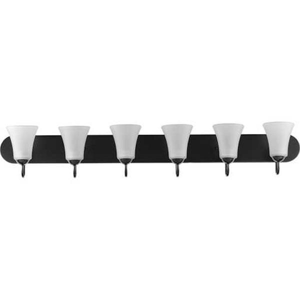 6 Light 120 volt Matte Black Vanity Etched Glass Light Fixture