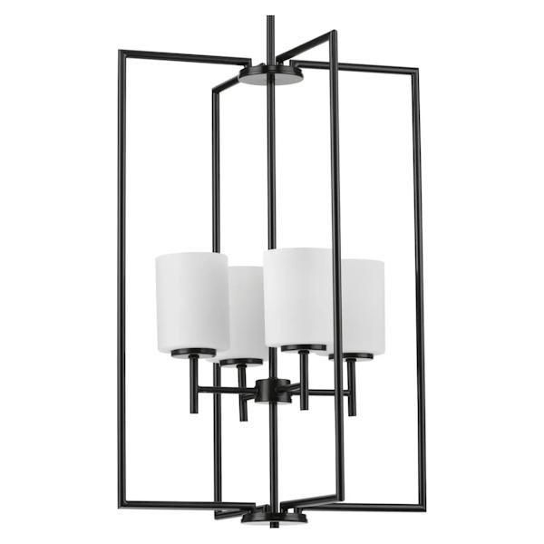 4 Light Textured Black Etched Glass Shade Pendant Light Fixture