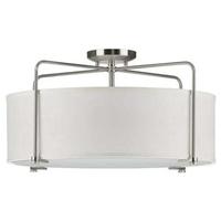 Progress Lighting 3 Light 120 volt Brushed Nickel Fabric Shade Etched Glass Diffuser Ceiling Light Fixture
