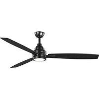 Progress Lighting 60" Black 3 Ebony/Matte Black Blade Indoor Remote Control LED Ceiling Fan