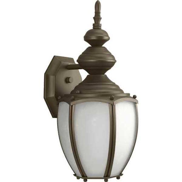 1 Light Antique Bronze with Etched Seeded Glass Medium Wall Light Fixture