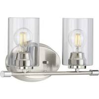 View 2 Light 120 volt Brushed Nickel Vanity Clear Glass Light Fixture