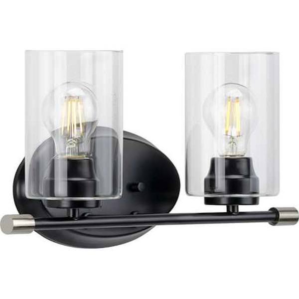 2 Light 120 volt Matte Black Vanity Clear Glass Light Fixture