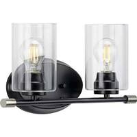 View 2 Light 120 volt Matte Black Vanity Clear Glass Light Fixture