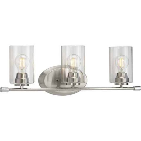 3 Light 120 volt Brushed Nickel Vanity Clear Glass Light Fixture