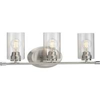 View 3 Light 120 volt Brushed Nickel Vanity Clear Glass Light Fixture