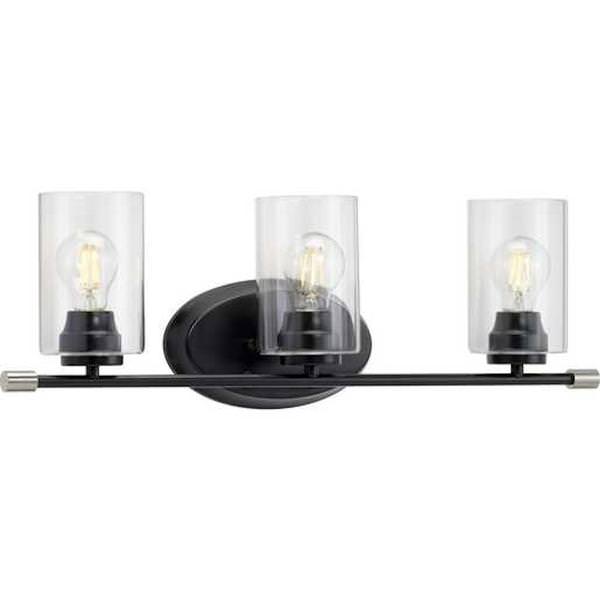3 Light 120 volt Brushed Nickel Vanity Clear Glass Light Fixture