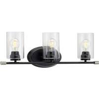 View 3 Light 120 volt Brushed Nickel Vanity Clear Glass Light Fixture