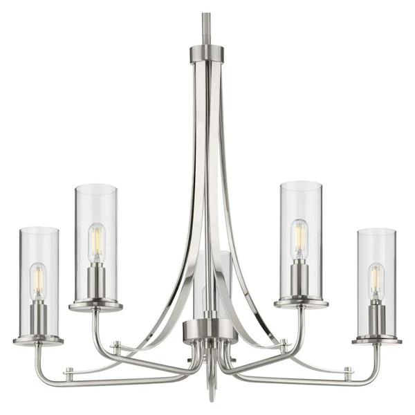 5 Light Brushed Nickel Clear Glass Shade Hanging Chandelier Light Fixture