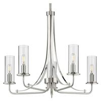 Progress Lighting 5 Light Brushed Nickel Clear Glass Shade Hanging Chandelier Light Fixture