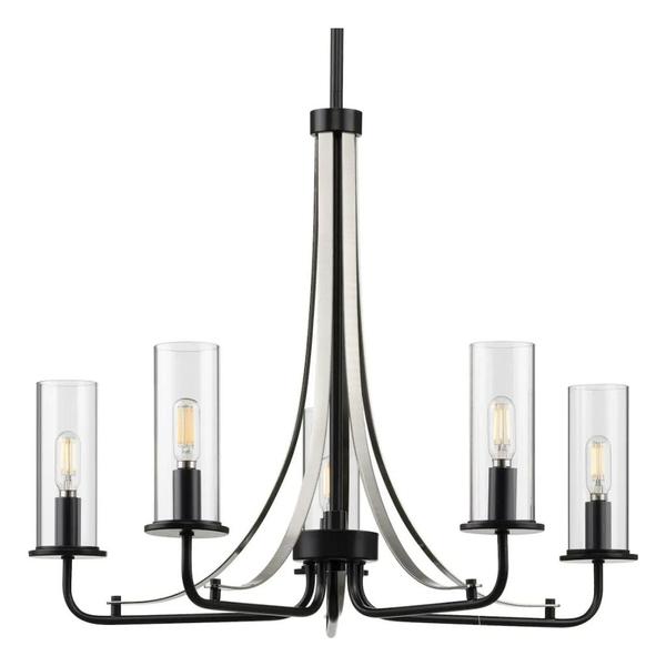 5 Light Matte Black Clear Glass Shade Hanging Chandelier Light Fixture