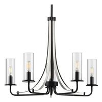 Progress Lighting 5 Light Matte Black Clear Glass Shade Hanging Chandelier Light Fixture