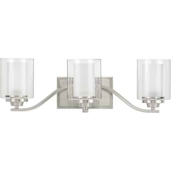 3 Light 120 volt Brushed Nickel Vanity Clear Glass Light Fixture