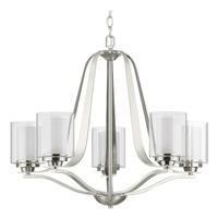 Progress Lighting 5 Light Brushed Nickel Clear Glass Etched Inside Shade Chandelier Light Fixture
