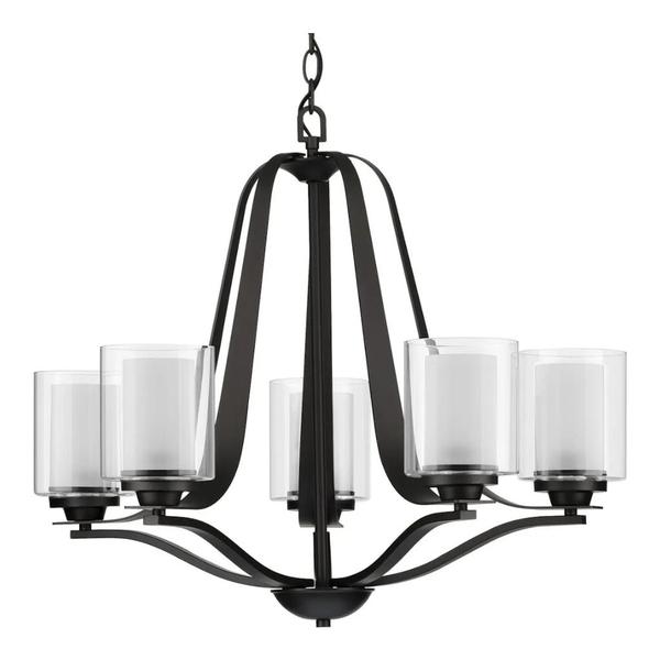 5 Light Graphite Clear Glass Etched Inside Shade Chandelier Light Fixture