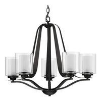 Progress Lighting 5 Light Graphite Clear Glass Etched Inside Shade Chandelier Light Fixture