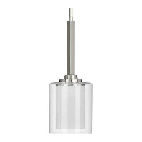1 Light Brushed Nickel Clear Glass with Etched Glass Shade Mini Pendant Light Fixture