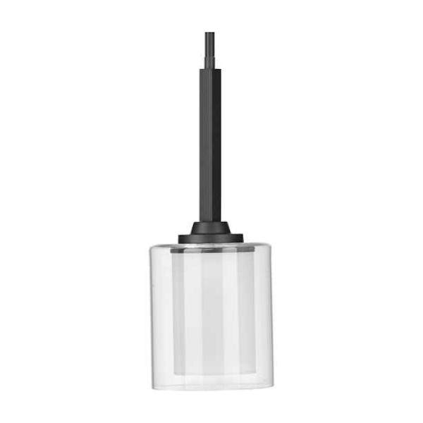 1 Light Graphite Clear Glass with Etched Glass Shade Mini Pendant Light Fixture