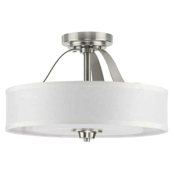 2 Light 120 volt Brushed Nickel Fabric Shade Etched Glass Diffuser Ceiling Light Fixture