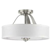 Progress Lighting 2 Light 120 volt Brushed Nickel Fabric Shade Etched Glass Diffuser Ceiling Light Fixture