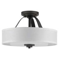 Progress Lighting 2 Light 120 volt Graphite Fabric Shade Etched Glass Diffuser Ceiling Light Fixture