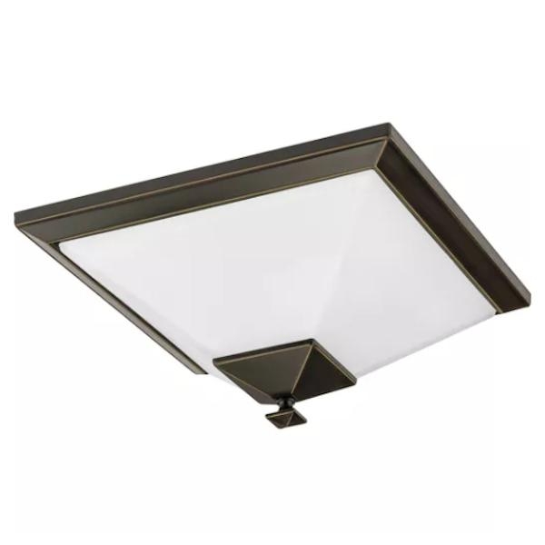 2 Light 120 volt Antique Bronze Etched Opal Glass Ceiling Light Fixture