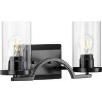 View 2 Light 120 volt Matte Black Vanity Clear Glass Light Fixture