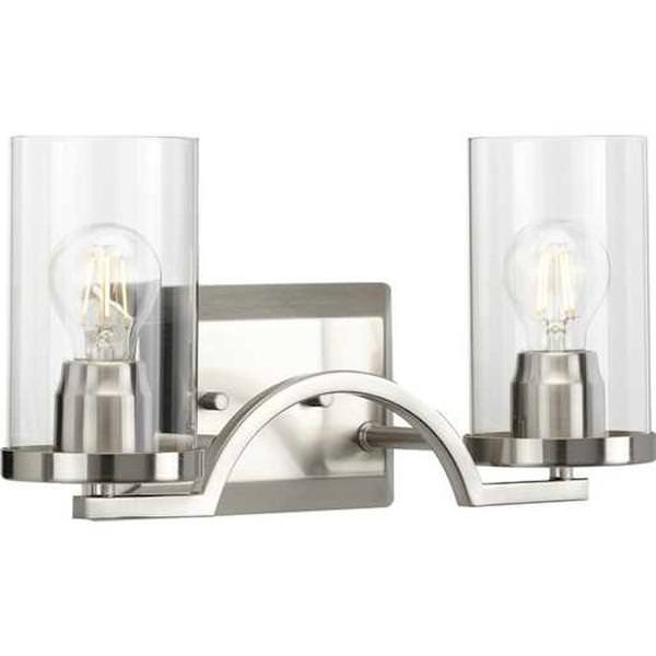 2 Light 120 volt Brushed Nickel Vanity Clear Glass Light Fixture