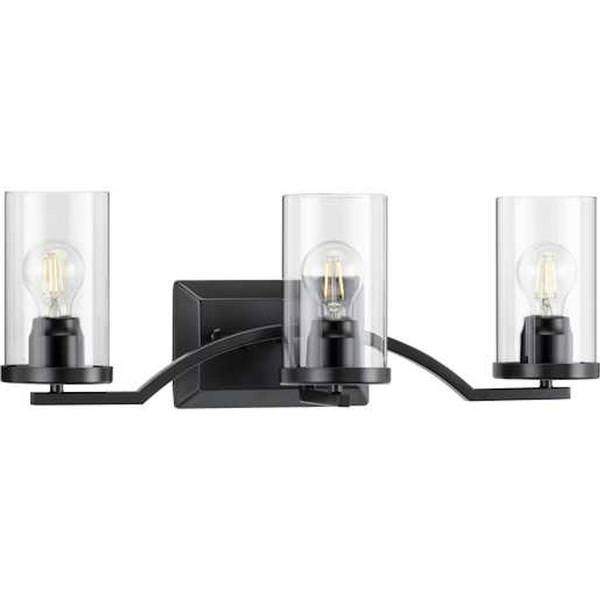 3 Light 120 volt Matte Black Vanity Clear Glass Light Fixture