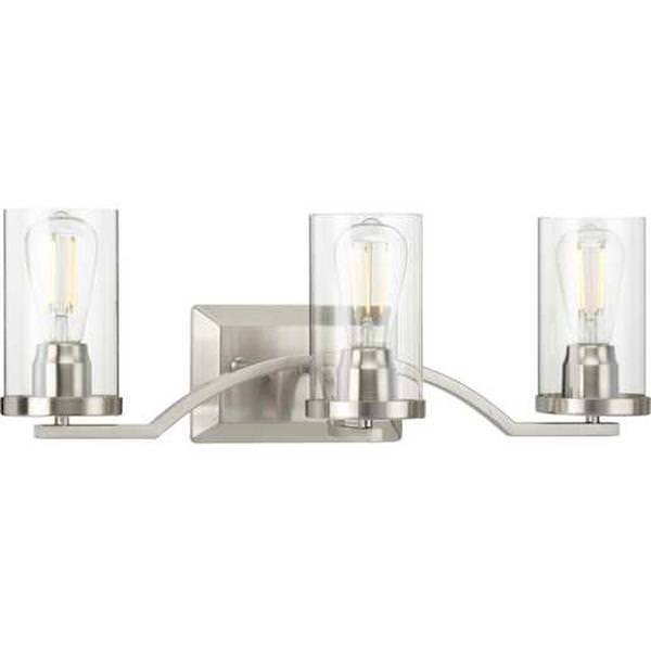 3 Light 120 volt Brushed Nickel Vanity Clear Glass Light Fixture