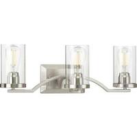 View 3 Light 120 volt Brushed Nickel Vanity Clear Glass Light Fixture