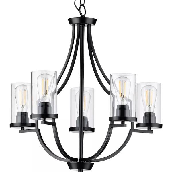 5 Light Matte Black Clear Glass Shade Chandelier Light Fixture