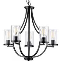 Progress Lighting 5 Light Matte Black Clear Glass Shade Chandelier Light Fixture
